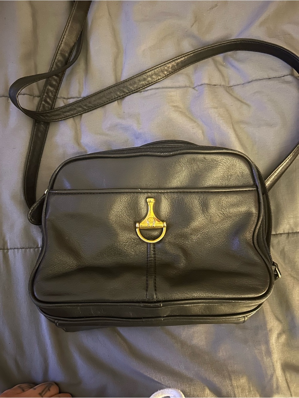 Etienne Aigner Black Leather Interior Label Crossbody